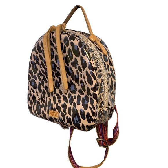 Consuela Leopard Print Mini Backpack With Multicolor Striped Straps - Picture 2 of 8